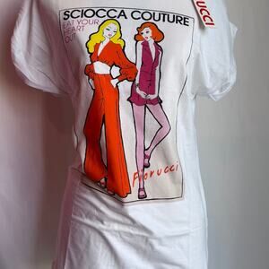 Fiorucci White and red vintage 70s Sioccia Couture t-shirt Italian fashion Brand